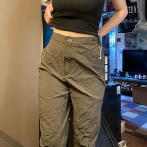 Olive green parachute pants